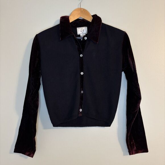 Women’s Velvet Collar Sleeve Button Down Cardigan S Steampunk Goth Punk Renfaire - Picture 1 of 8